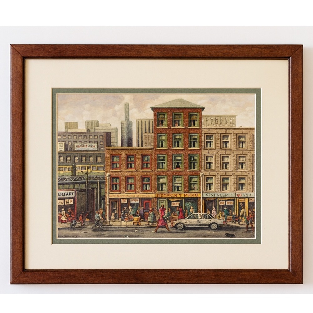 Melvin M King State Street Chicago Cityscape Art Print Matted Folk Art 95-04